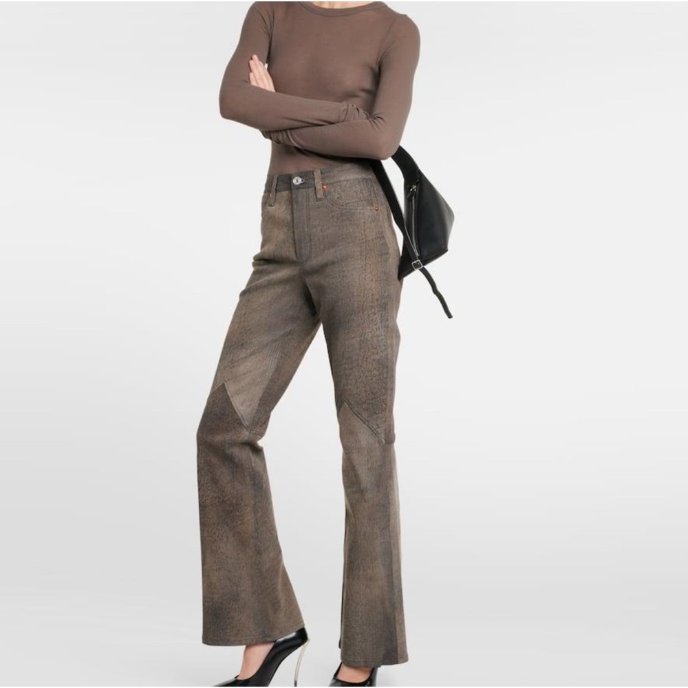 RE/DONE high rise brown leather bootcut pants